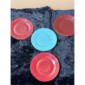 Vintage Hazel Atlas Ceramic Dessert Plates  Red Blue 5 1/4"